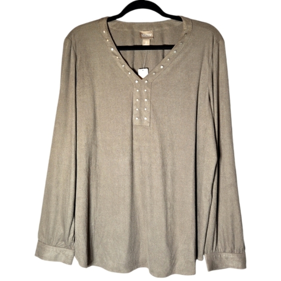 Chico's Tops - NWT Chico's Corded Faux Suede Embellished V Long Sleeve Top Size 2 (Medi…